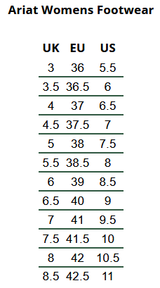 2025 Ariat Womens Footwear  Size Chart
